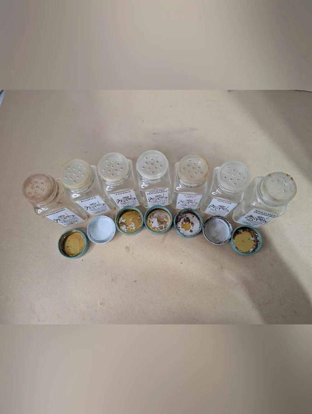 Lot Of 7 Vintage Griffiths Crystal Food Glass Spice Glasses Jars Clear Glass